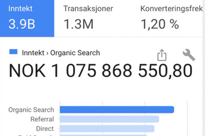 Skjermbilde fra Google Analytics etter SEO for nettbutikk