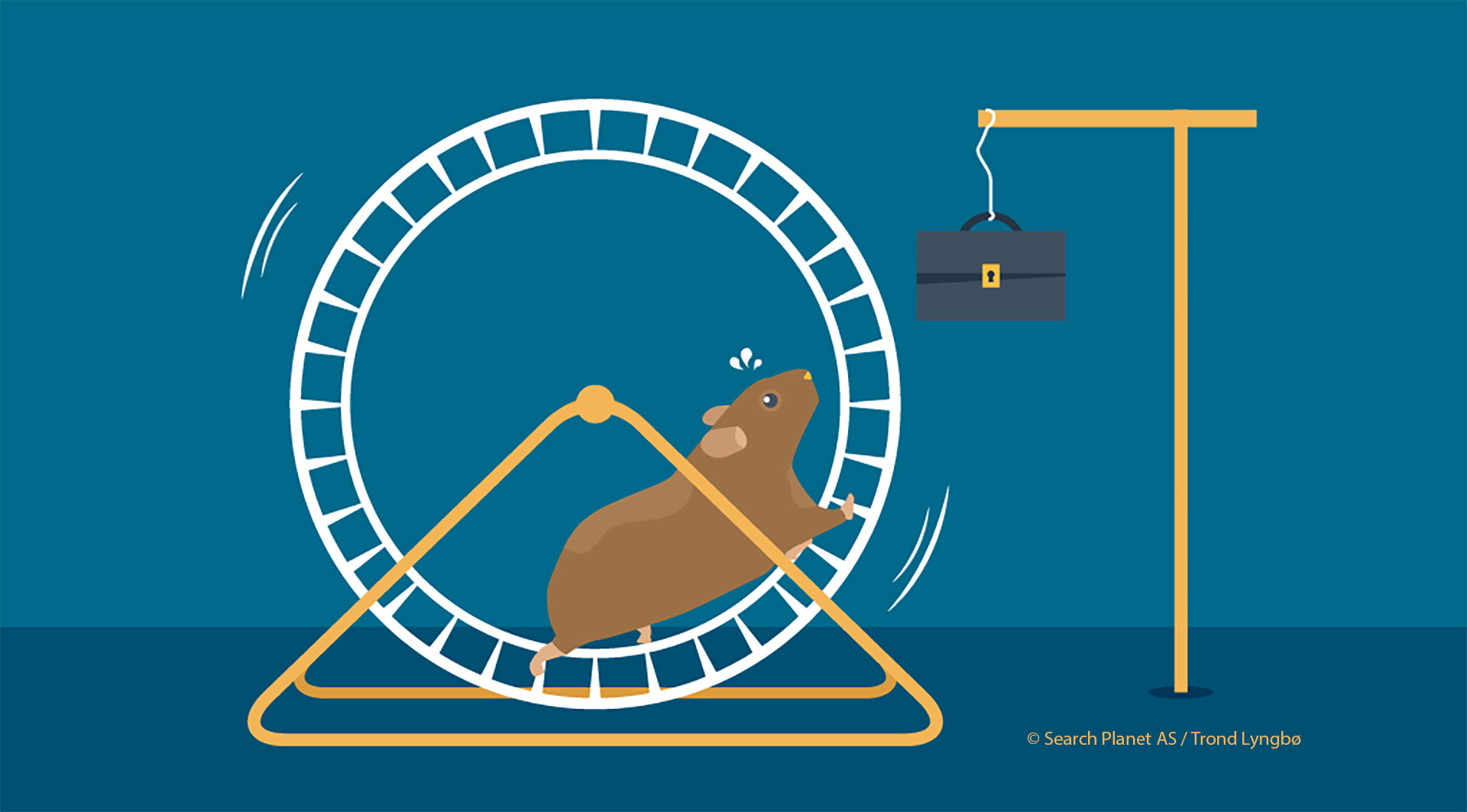 Hamsterhjul med et hamster som løper for å illustrere at ledere og ansatte i bedrifter jobber inefektivt med SEO, markedsføring, salg, digitalisering og digital transformasjon