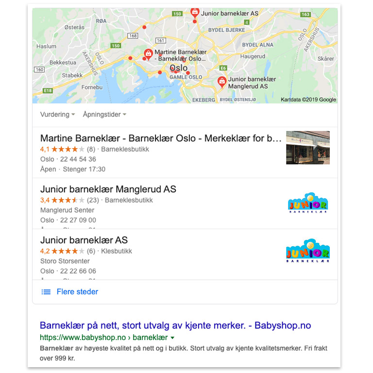 Googles lokale søkeresultater
